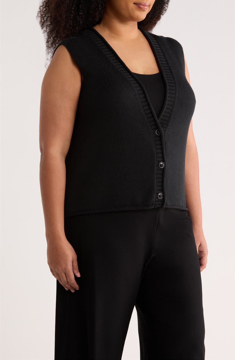 Eileen Fisher Organic Cotton Blend Sweater Vest, Alternate, color, Black
