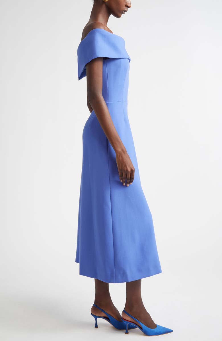 Carolina Herrera Off the Shoulder Stretch Wool Midi Dress, Alternate, color, Bluebell