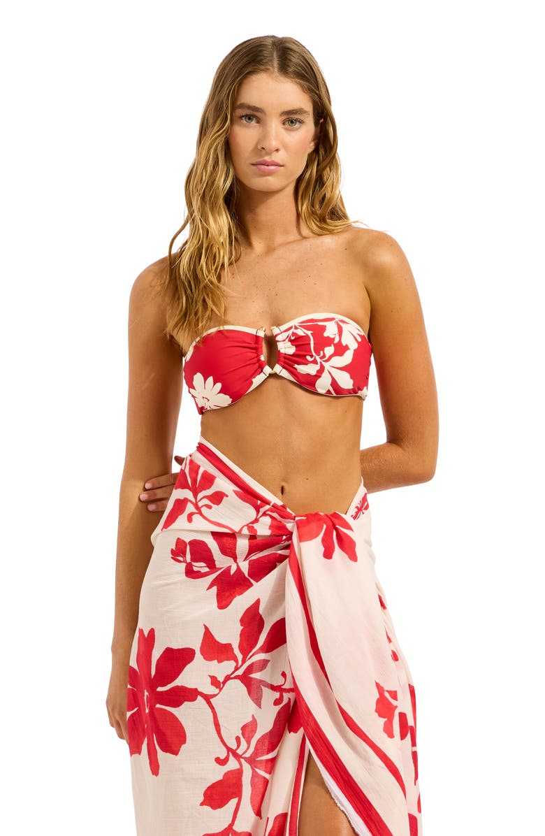 Seafolly Mayflower Cotton Cover-Up Sarong, Alternate, color, Ecru/ Cosmo