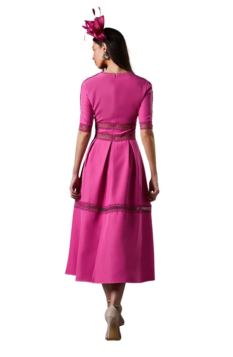 Coast Crochet Insert Crepe V Neck Midi Dress, Alternate, color, Pink