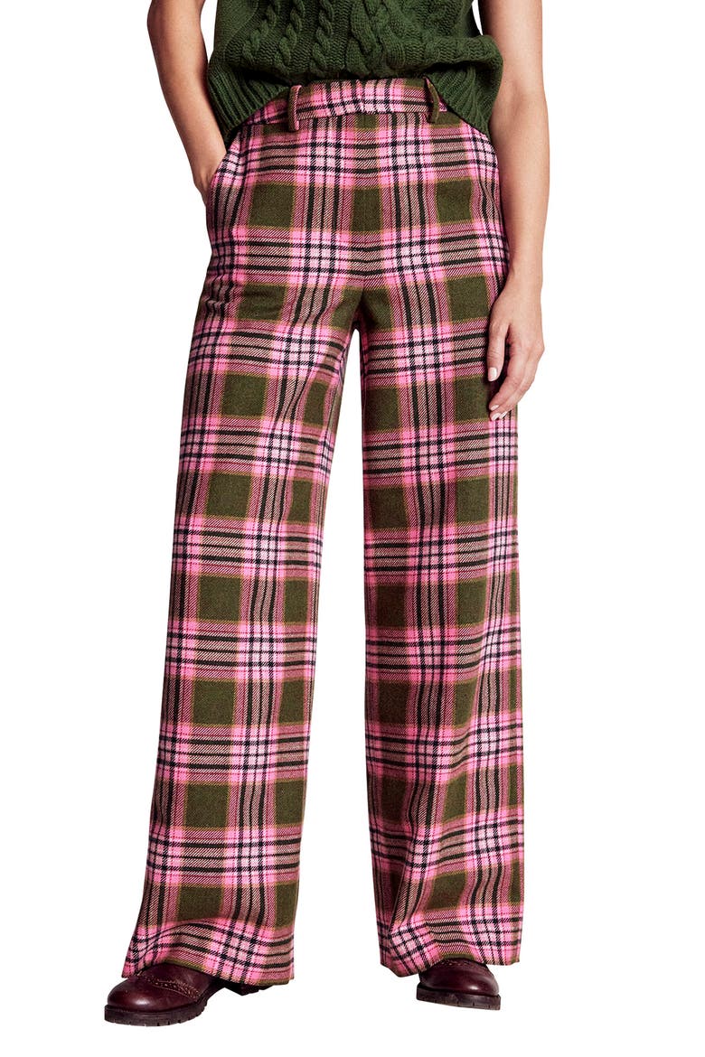 Belgravia Plaid Wide Leg Pants, Main, color, OLIVE GREEN/ PINK CHECK
