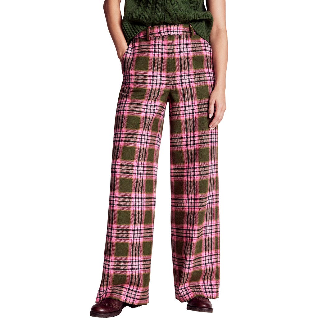 Boden Belgravia Plaid Wide Leg Pants In Pink