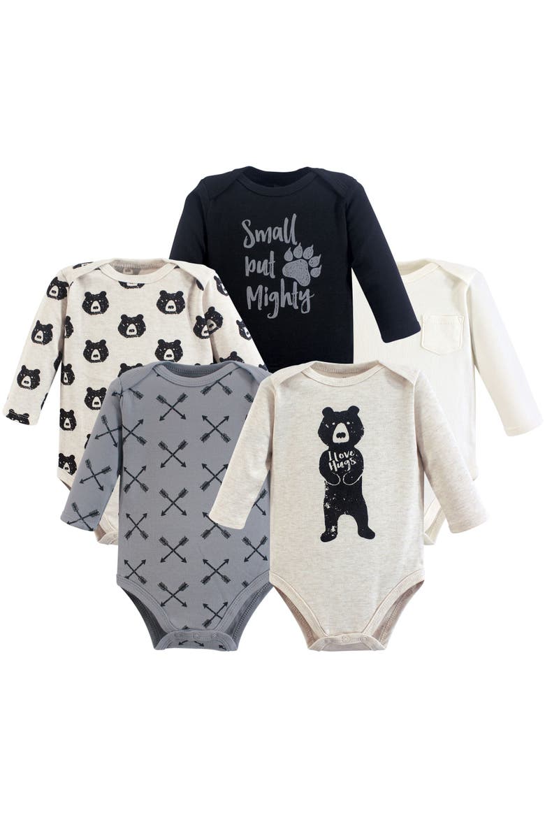 Five-Piece Set of Infant Long-Sleeve Bodysuits, Main, color, Bear Hugs