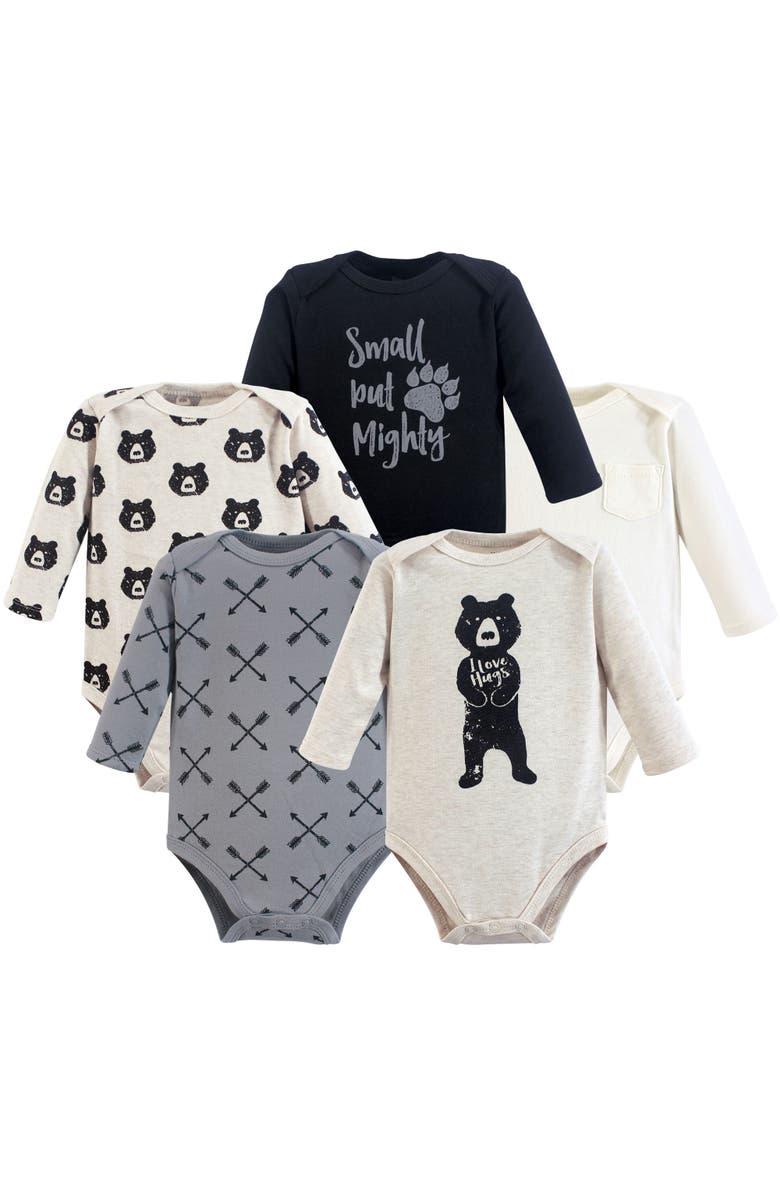 Yoga Sprout Five-Piece Set of Infant Long-Sleeve Bodysuits, Main, color, Bear Hugs