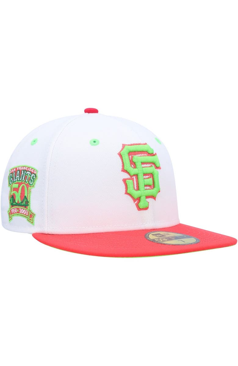 New Era Men's New Era White/Coral San Francisco Giants 50th Anniversary Strawberry Lolli 59FIFTY Fitted Hat, Main, color, 