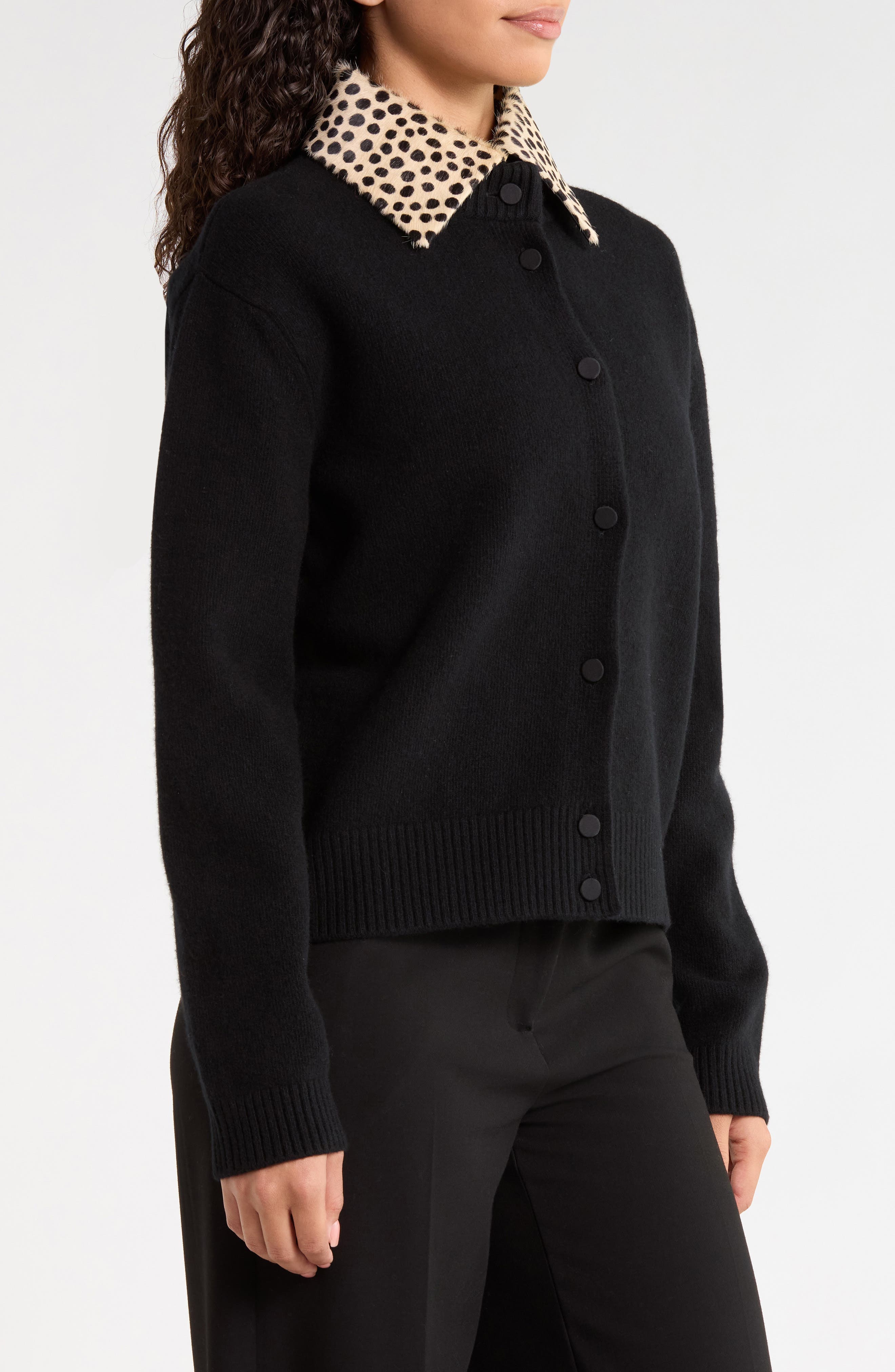 Róhe Removable Cheetah Collar Stretch Wool Cardigan (Women) | Nordstrom