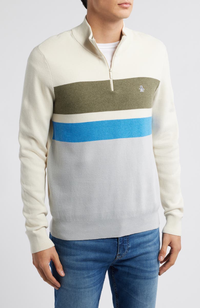 Original Penguin Stripe Quarter Zip Pullover, Main, color, 