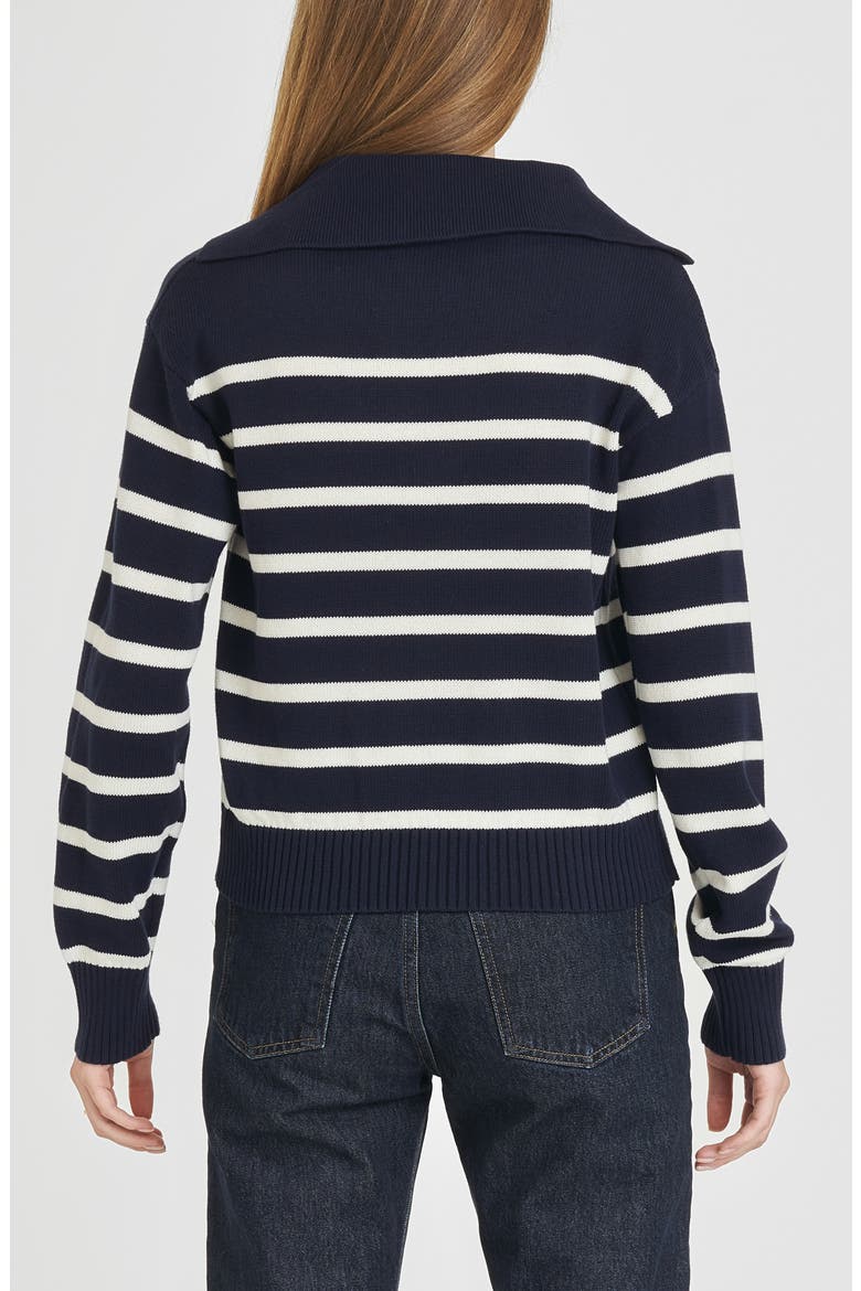 Port Stripe Johnny Collar Cotton Sweater, Alternate, color, NAVY IVORY