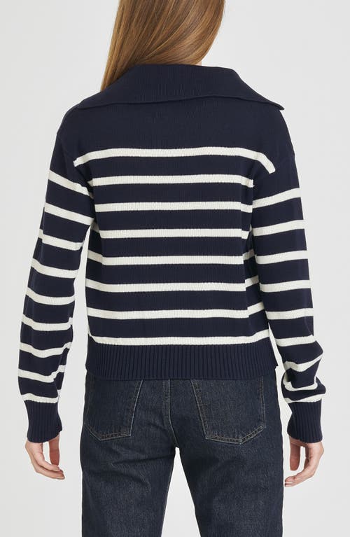 Shop Wayf Port Stripe Johnny Collar Cotton Sweater In Navy Ivory