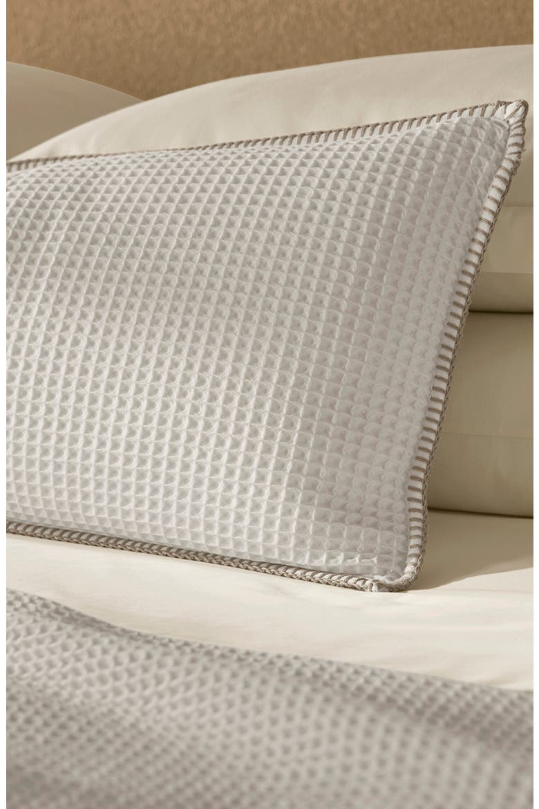 Blanket Stitch Organic Cotton Waffle Weave Pillow Cover, Alternate, color, WHITE/ OAK