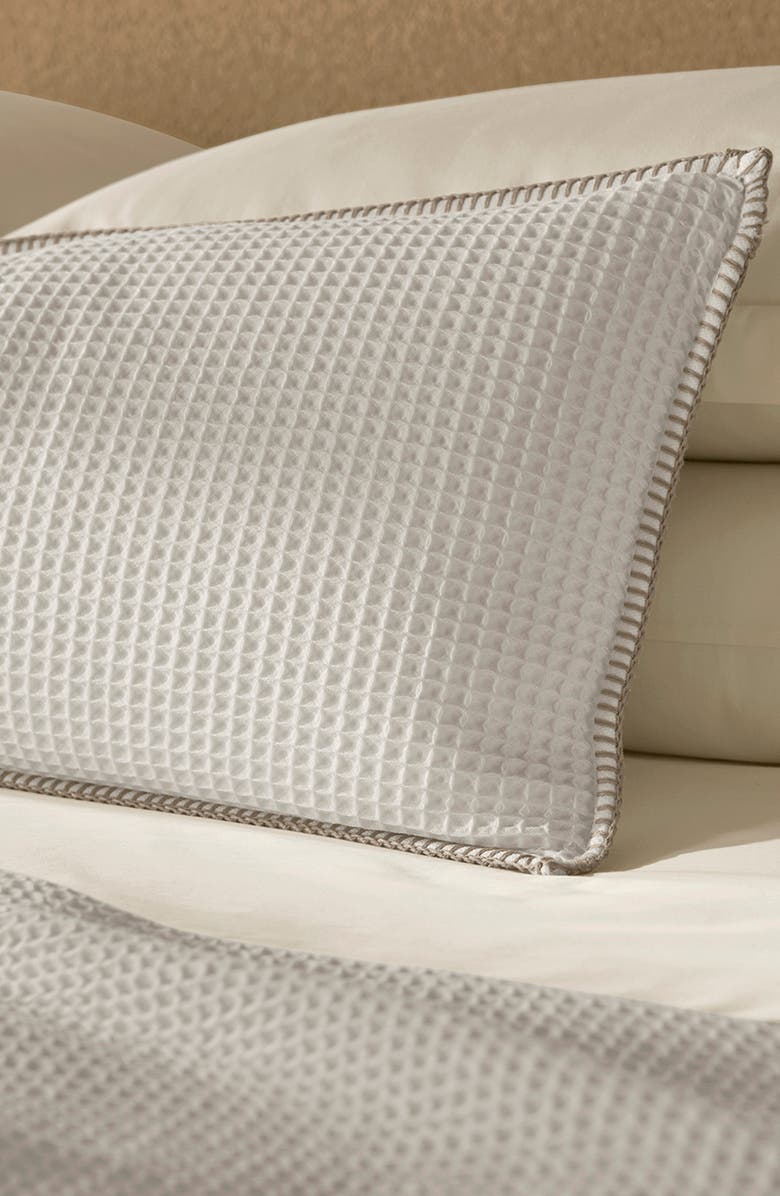 Boll & Branch Blanket Stitch Organic Cotton Waffle Weave Pillow Cover, Alternate, color, White/ Oak