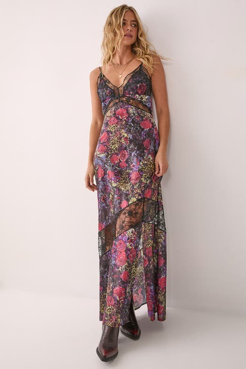Nasty Gal Satin Lace Maxi Slip Dress In Multi