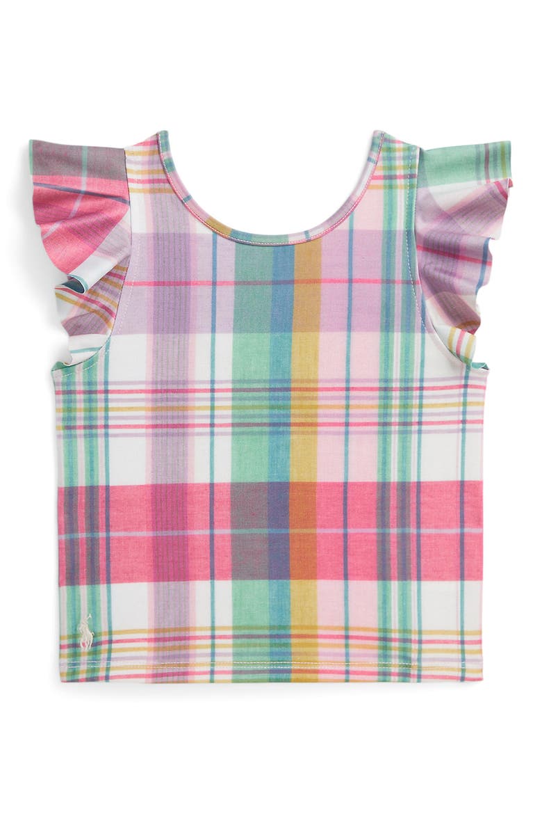 Kids' Elite Jersey Ruffle Tank, Main, color, PASTEL MADRAS / SWEET CORN