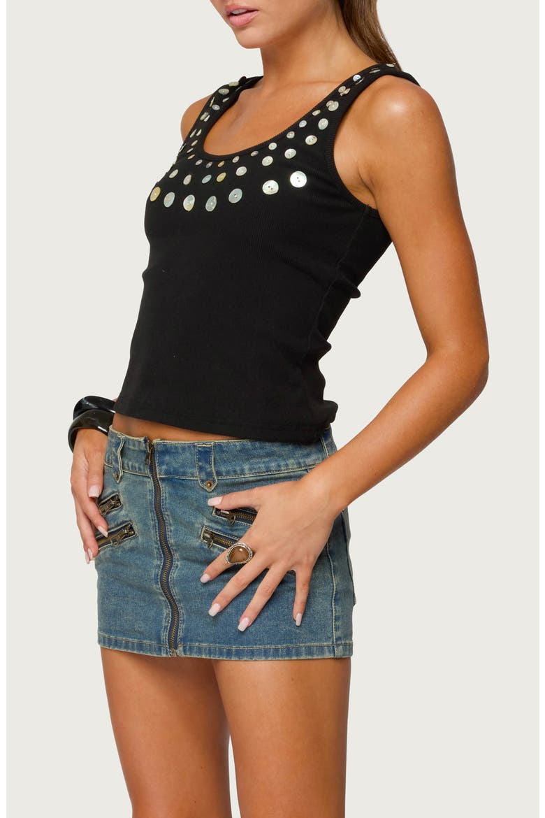 Beach Babe Pearly Button Tank, Alternate, color, BLACK-WASHED