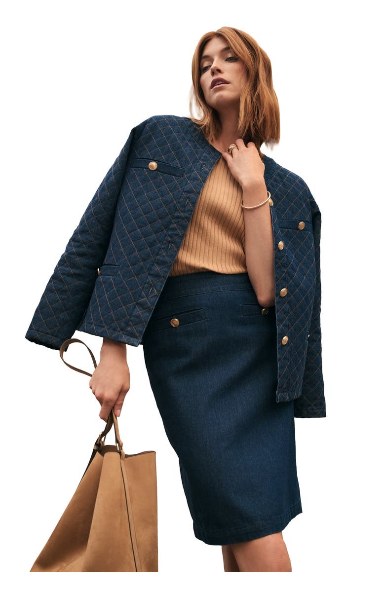 Jessica London Classic Cotton Denim Short Skirt, Main, color, Indigo