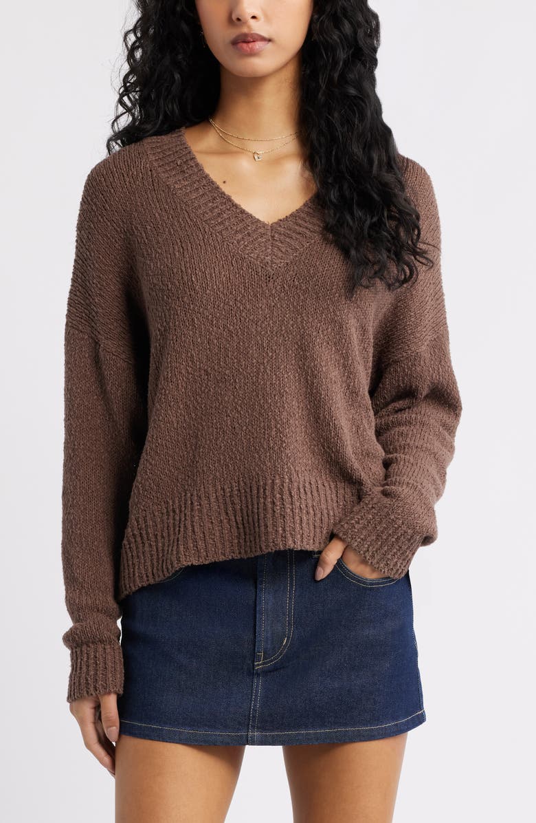 BP. Oversize V-Neck Sweater, Main, color, Brown Quartz