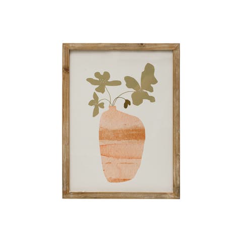 Scandinavian Wood Framed Flowers in Vase Wall Art with Glass Cover