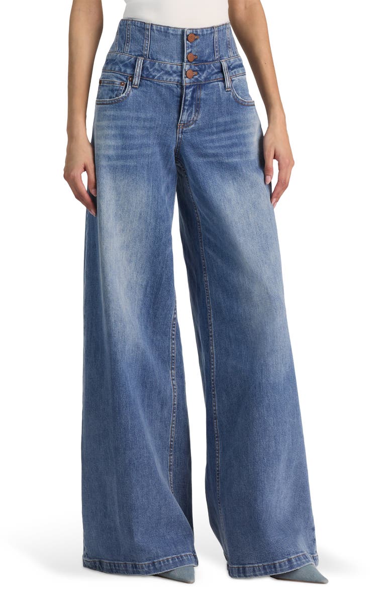Alice + Olivia Corset Waist Wide Leg Jeans, Main, color, 