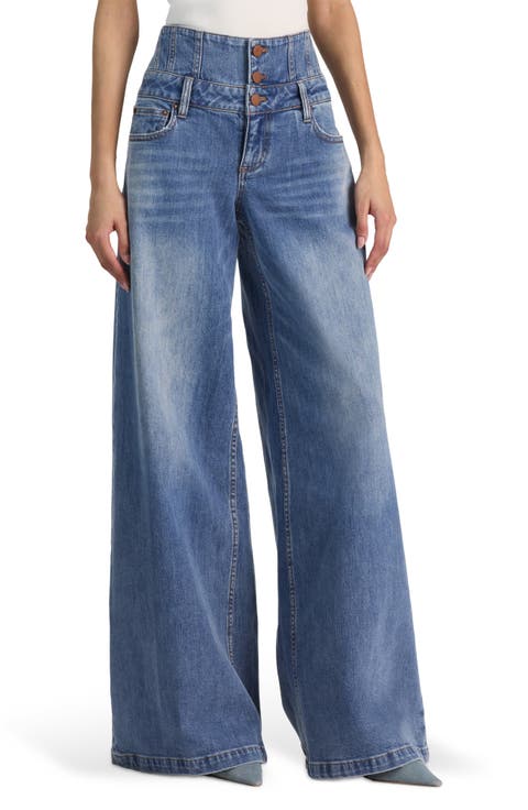 Corset Waist Wide Leg Jeans (Brooklyn Blue)