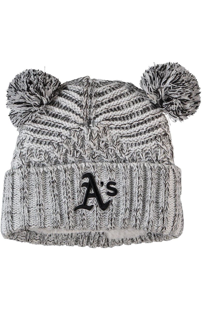 New Era Women's New Era Gray Oakland Athletics Dual Cuffed Knit Hat with Poms, Main, color, Gray