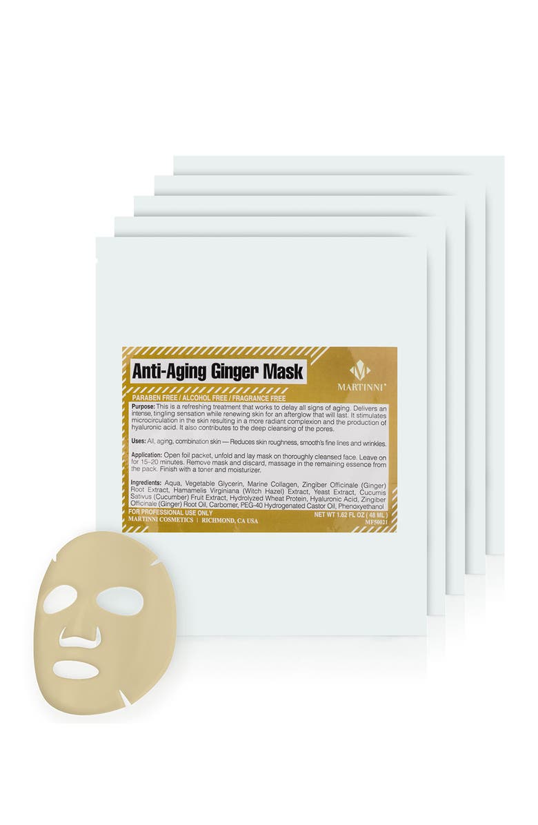 MARTINNI MASKS Anti-Aging Ginger Face Mask - Pack of 5, Main, color, 