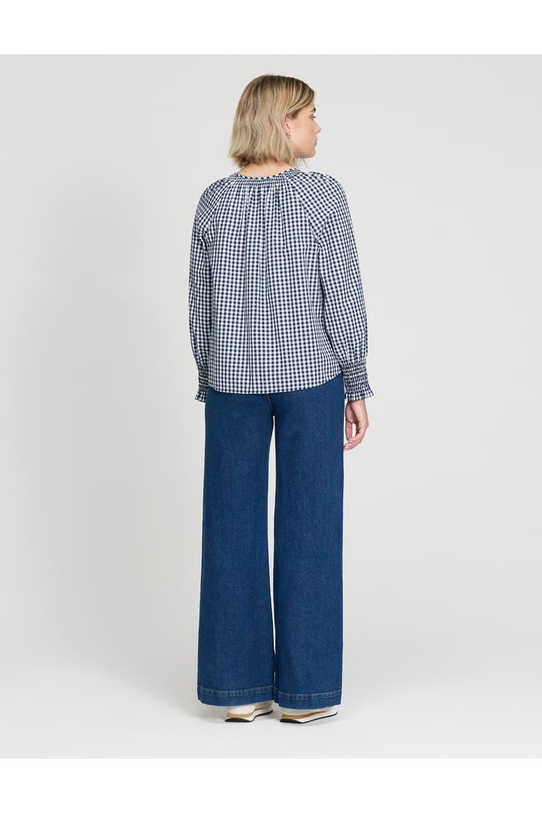 Sandy Cotton Gingham Long Sleeve Blouse, Alternate, color, Navy Gingham