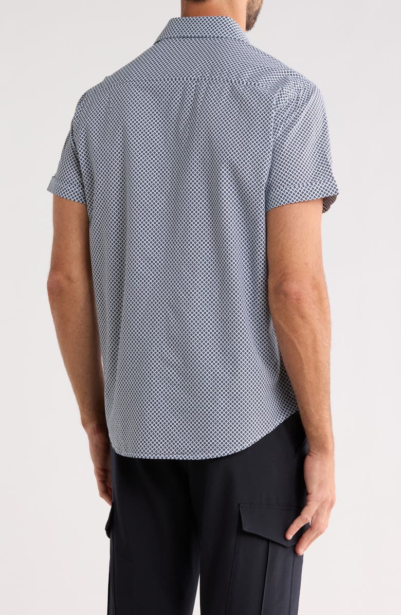 DENIM AND FLOWER Floral Short Sleeve Button-Up Shirt, Alternate, color, White W/ Navy Floral