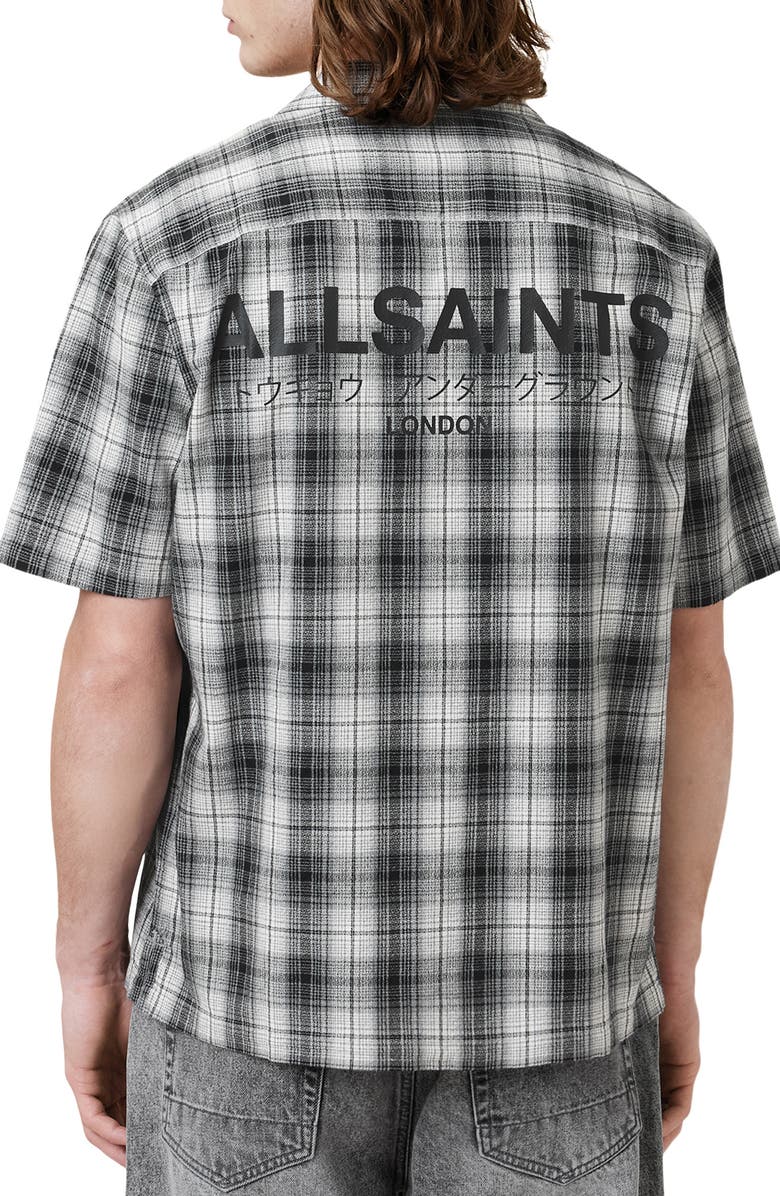 AllSaints Undermono Plaid Button-Up Shirt, Alternate, color, Black/ White