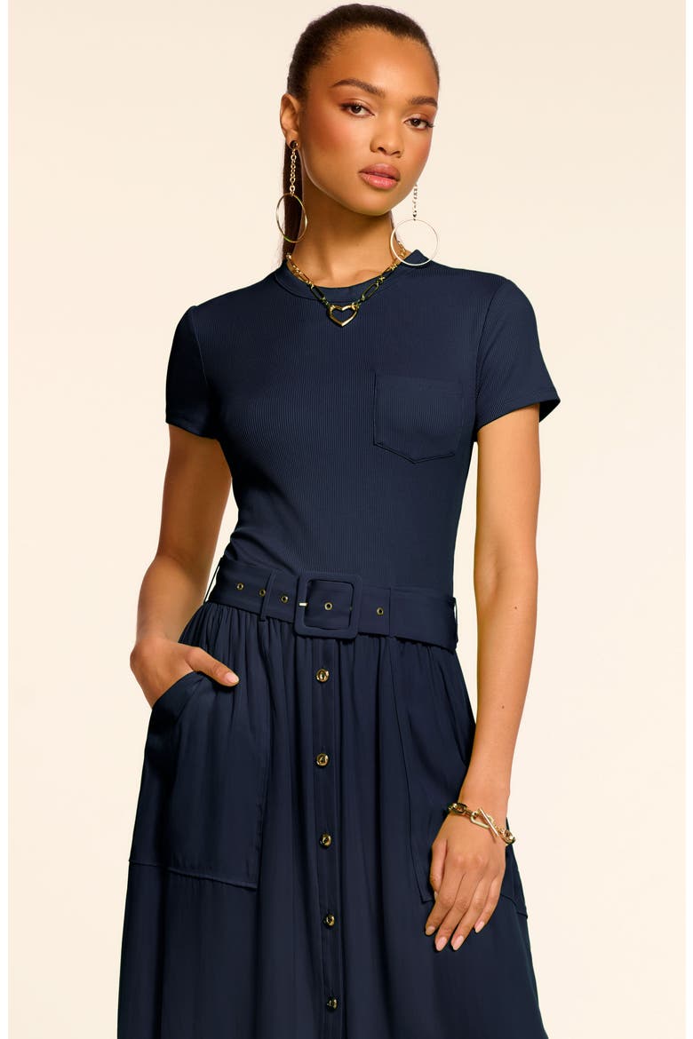 Sylvie Mixed Media Cotton Blend Dress, Alternate, color, SPRING NAVY