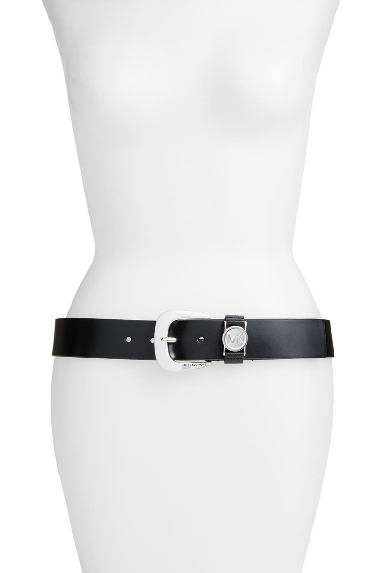 Calfskin Leather Belt, Main, color, BLACK