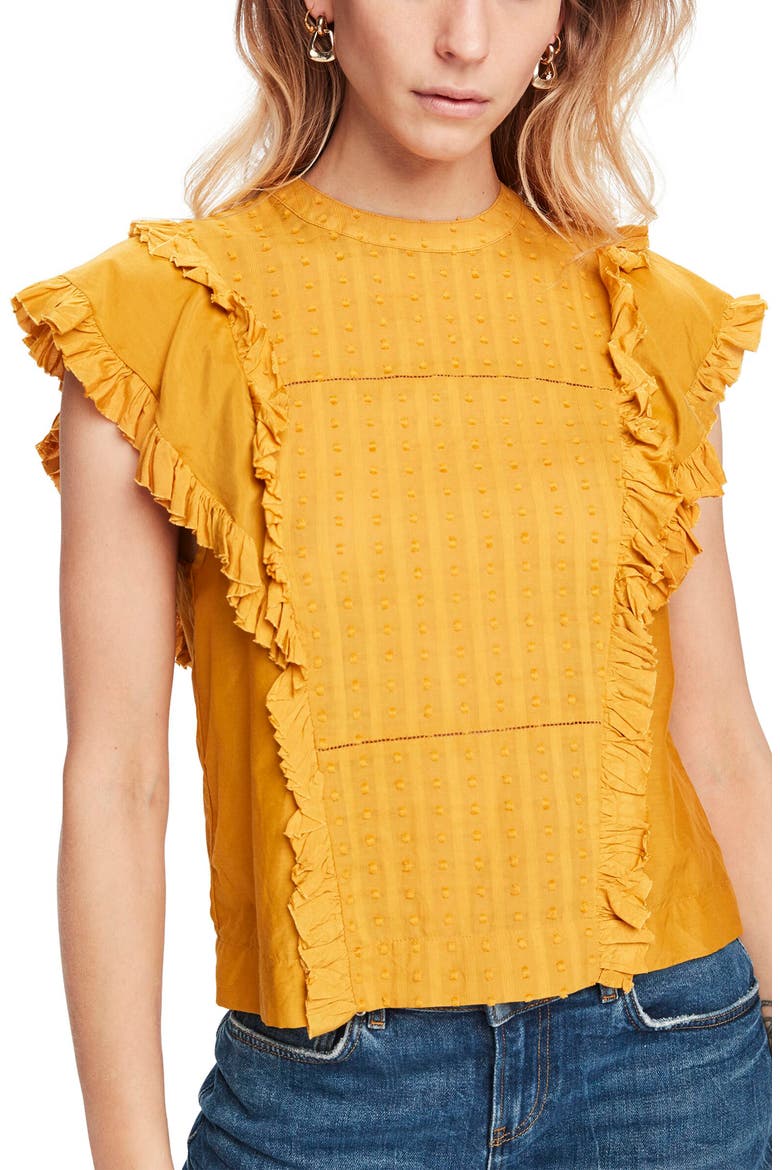 Ruffle Cotton & Silk Blouse, Main, color, MUSTARD