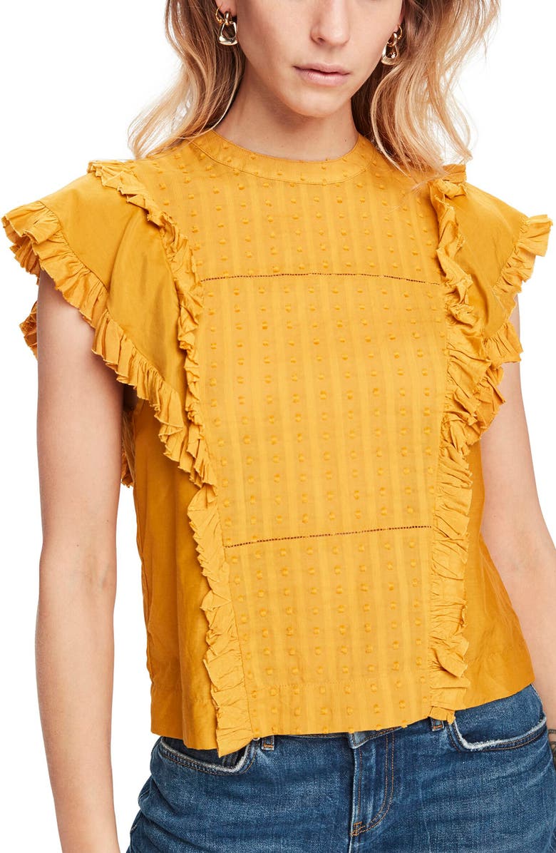 Scotch & Soda Ruffle Cotton & Silk Blouse, Main, color, 