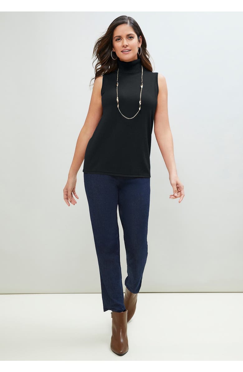 Jessica London Carefree Cashmere Sleeveless Turtleneck Shell, Alternate, color, Black