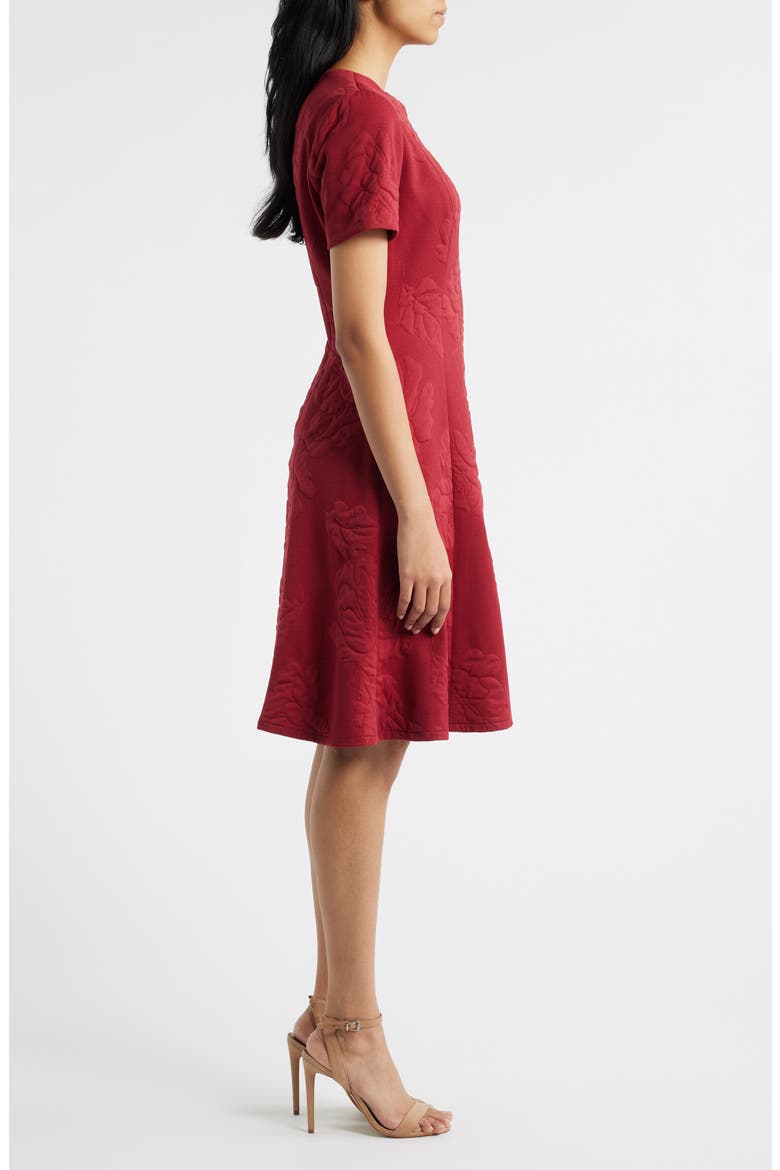 Floral Jacquard Fit & Flare Dress, Alternate, color, BURGUNDY