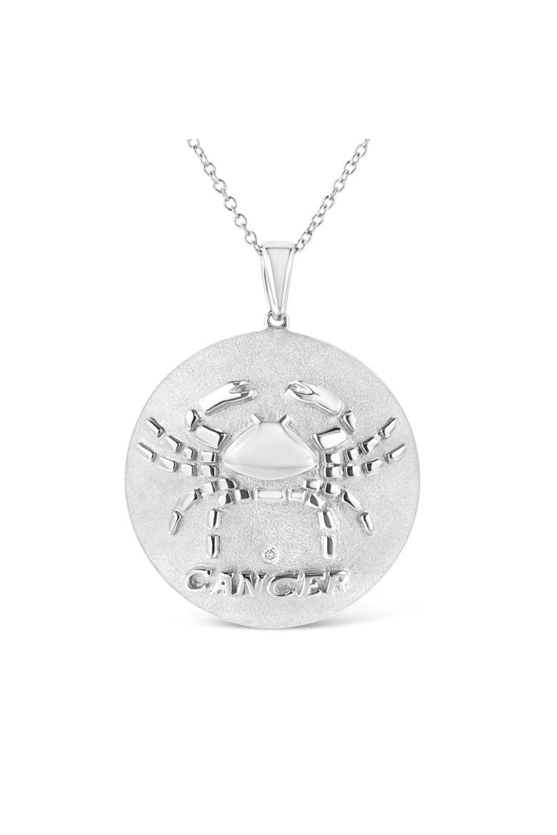 Silver Diamond Accent Cancer Zodiac Design Pendant Necklace Medallion, Main, color, White