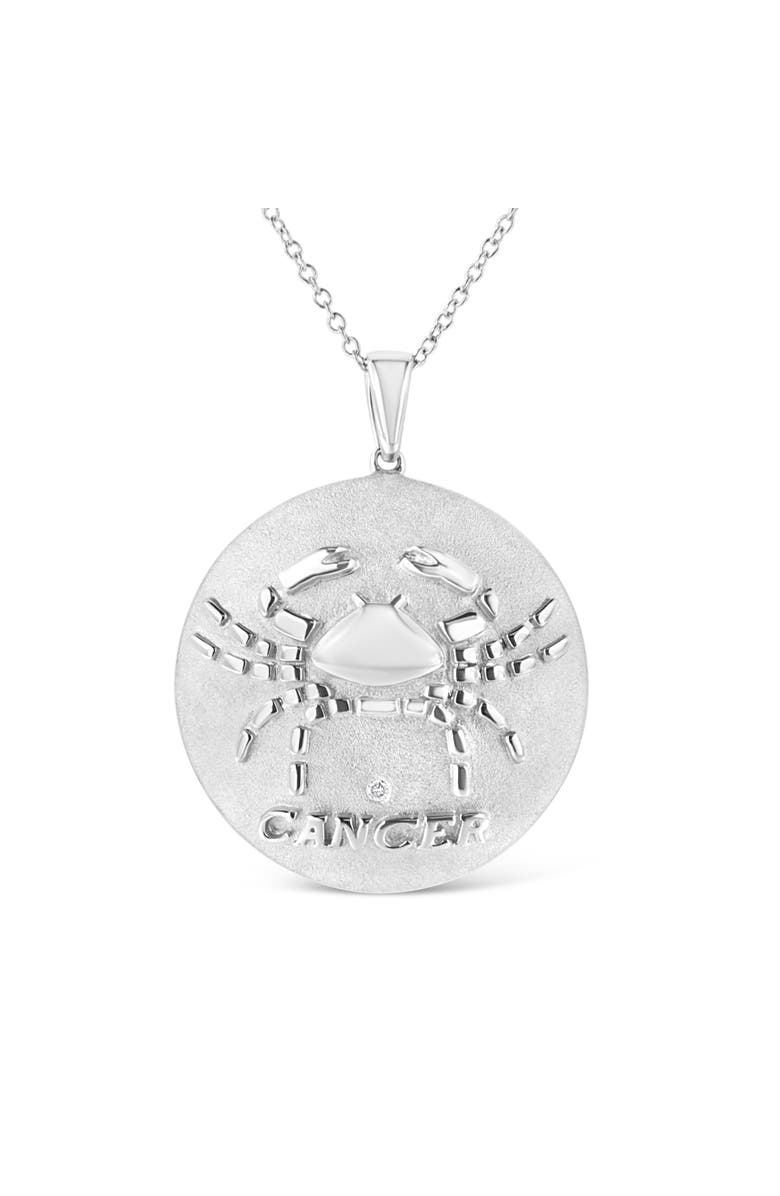 Haus of Brilliance Silver Diamond Accent Cancer Zodiac Design Pendant Necklace Medallion, Main, color, White