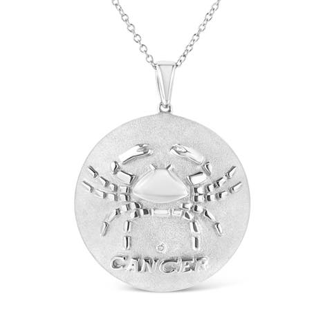 Silver Diamond Accent Cancer Zodiac Design Pendant Necklace Medallion