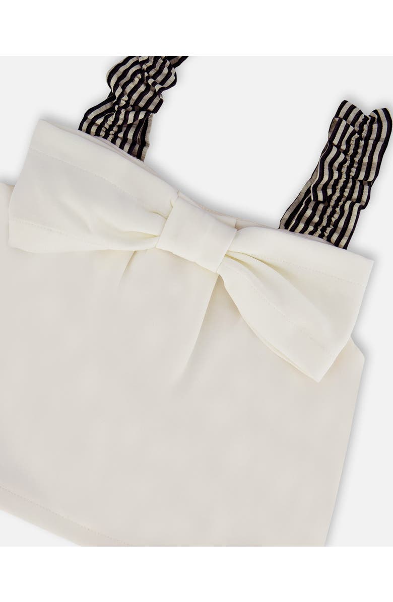 Deux par Deux Little Girl's Bow Top And Ruffled Skirt Set White And Black Striped, Alternate, color, 