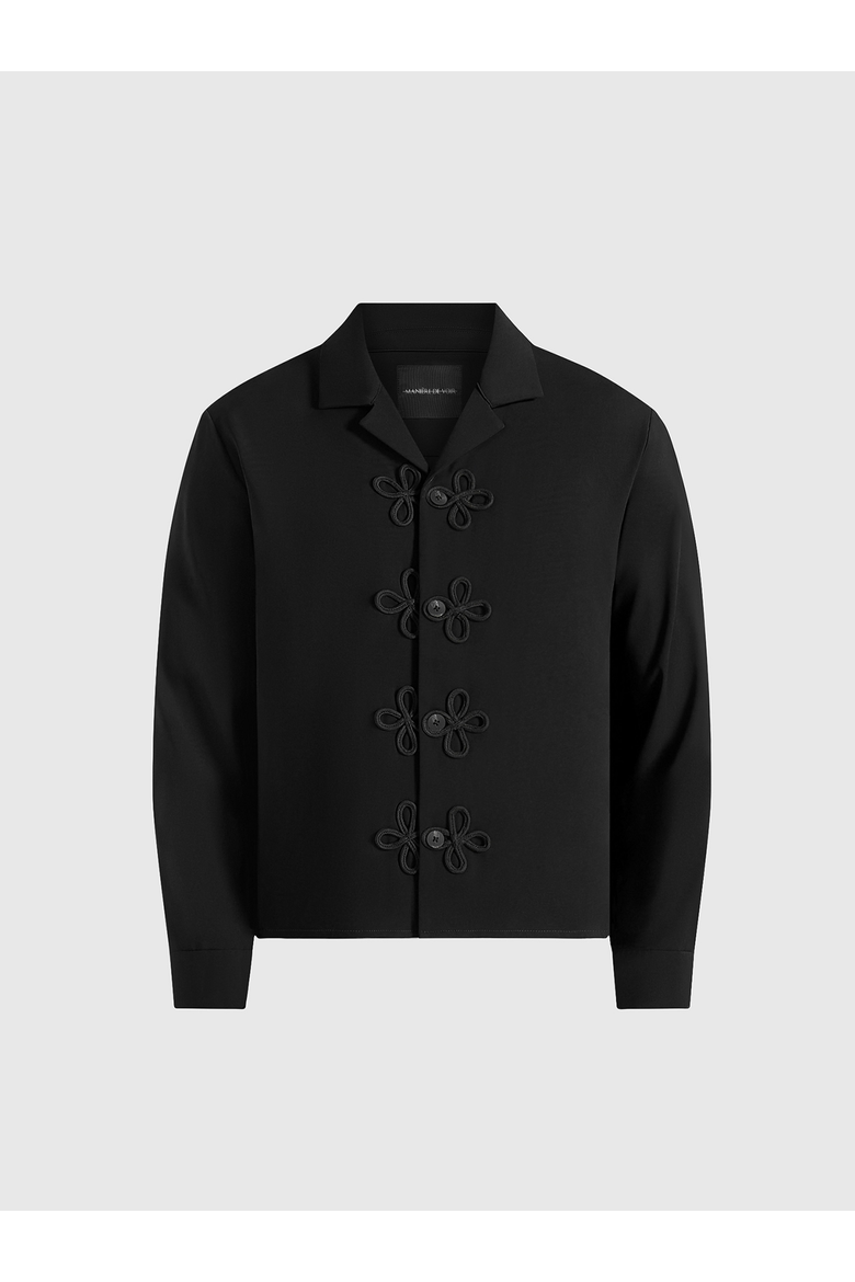 Valen Embroidered Closure Long Sleeve Shirt, Alternate, color, Black
