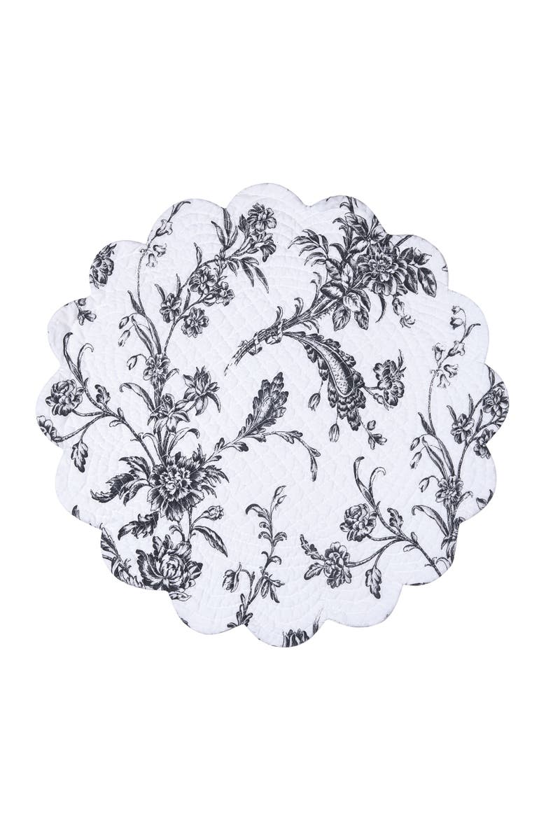 Bleighton Floral Vintage 100% Cotton Quilted Round Set of 6 Placemats 17", Alternate, color, Black