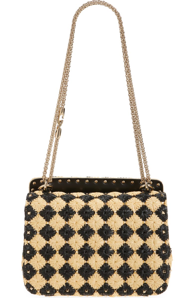 Valentino Garavani Medium Rockstud Spike Check Raffia Shoulder Bag, Alternate, color,