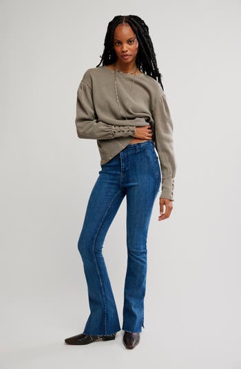 Lapis Lace-Up Cuff Cotton Thermal Top