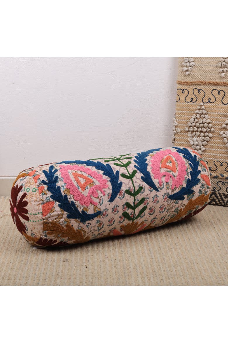 Kantha Charm Bolster | Cotton Fabric, Alternate, color, White