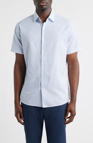 Peter Millar Cecil Microprint Short Sleeve Performance Poplin Button-Up Shirt
