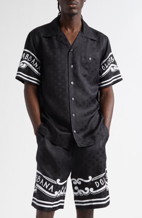 Logo Jacquard Bandana Print Silk Camp Shirt