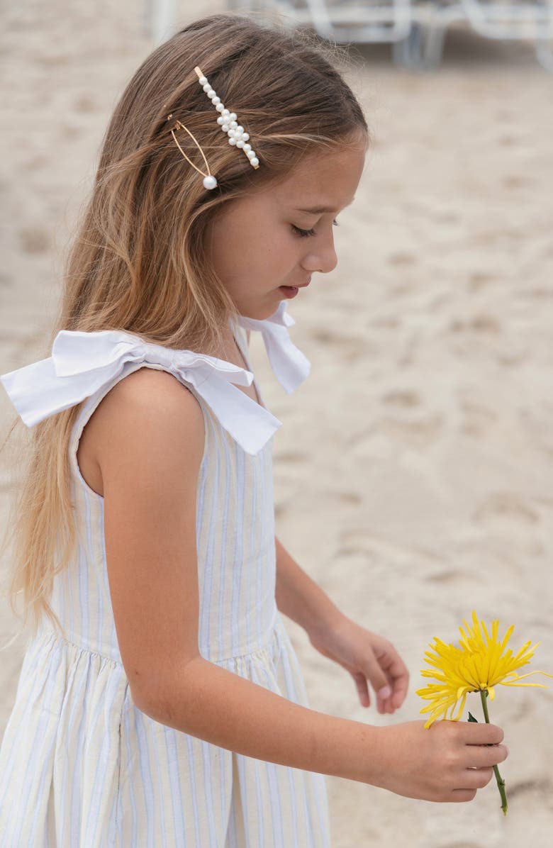 Hope & Henry Kids' Linen Bow Shoulder Dress, Alternate, color, Sunlit Stripe