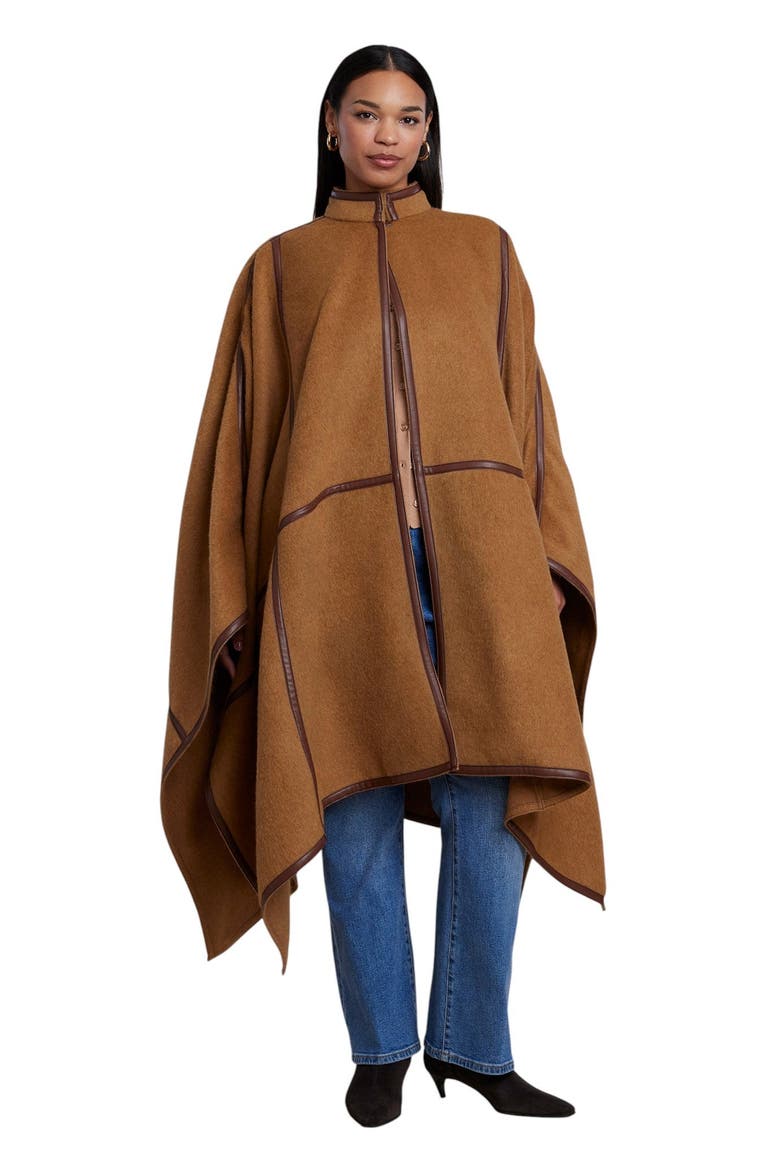 Funnel Neck Cape Coat (plus), Main, color, BONE BROWN