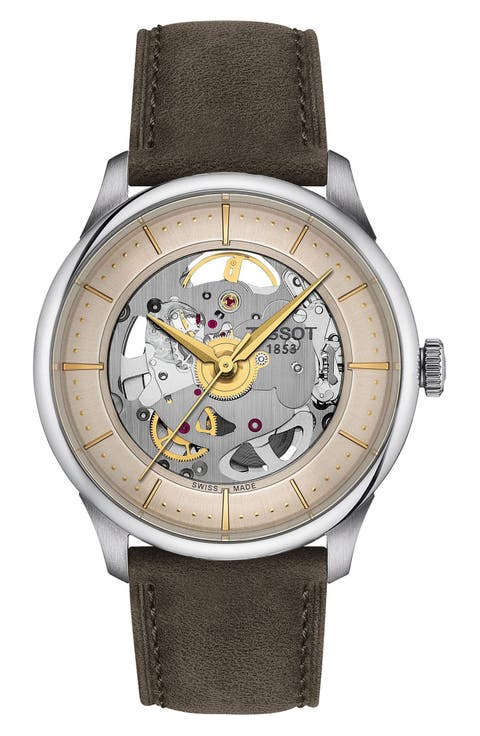 Chemin des Tourelles Leather Strap Watch, 39mm