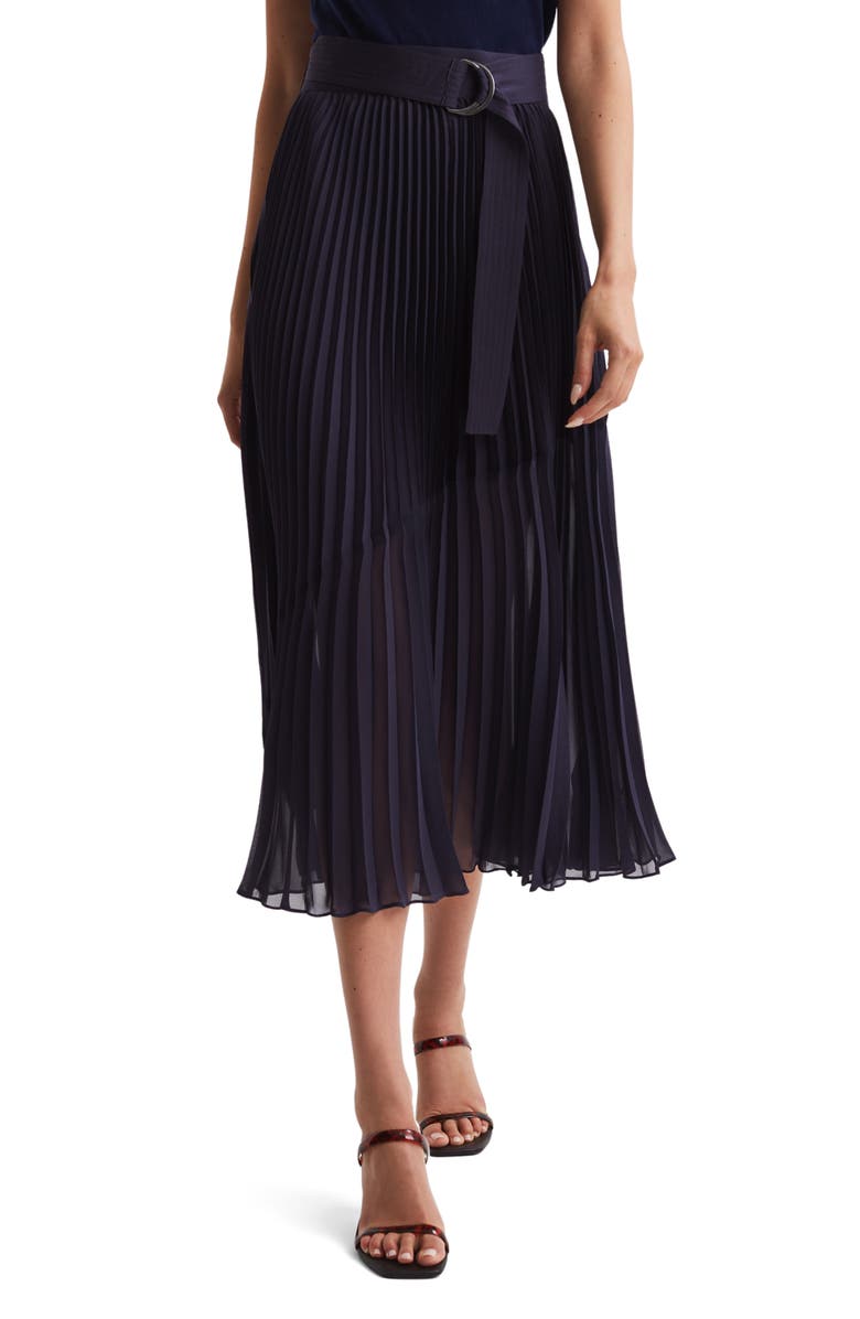 Reiss Anya Pleat Belted Midi Skirt, Main, color,