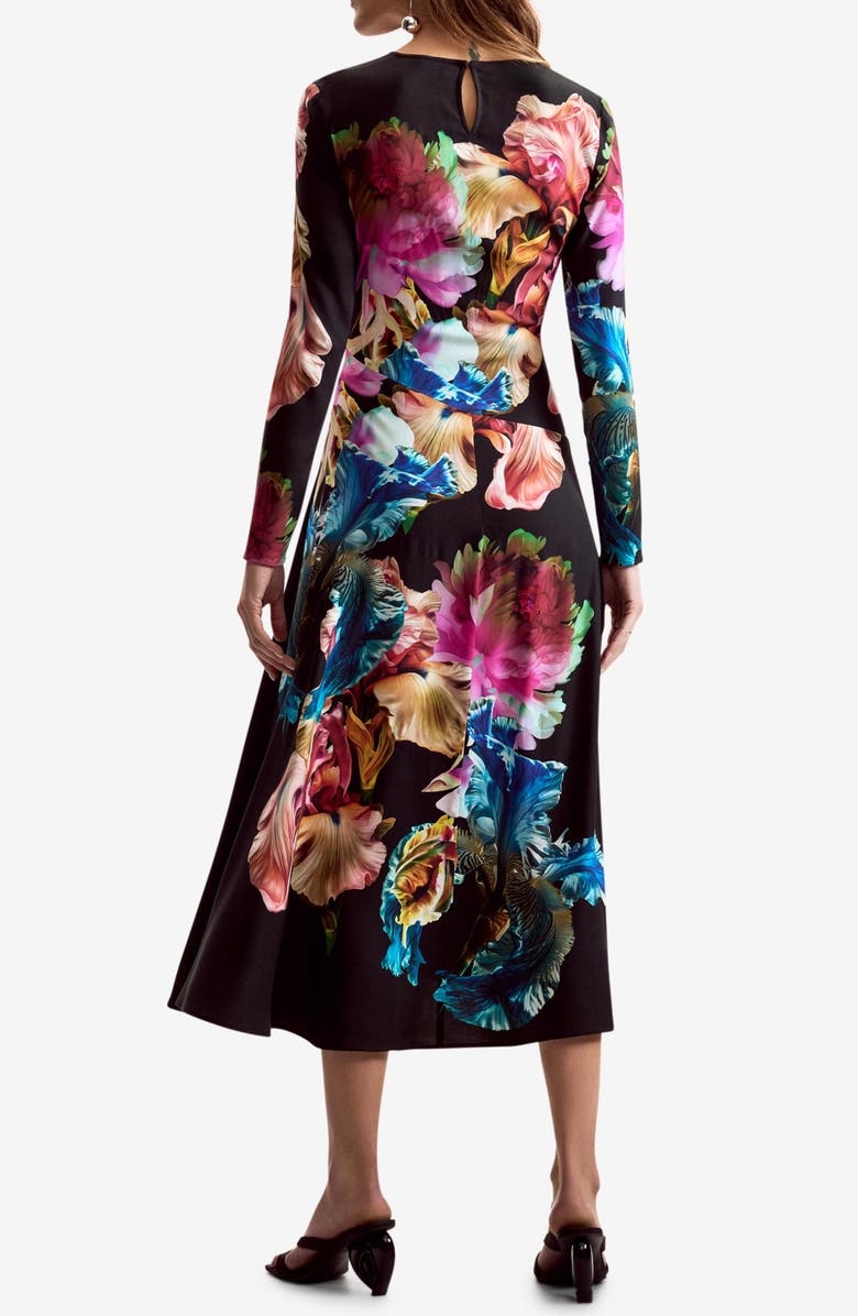 Desigual Floral Print Long Sleeve Midi Dress, Alternate, color, 